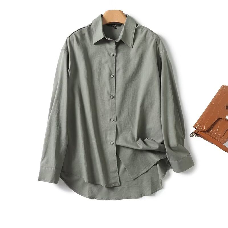 

Женская льняная рубашка MD во французском стиле, элегантная, с лацканами, с длинными рукавами, для умного стиля в дороге, легкая 05139944526 Green L