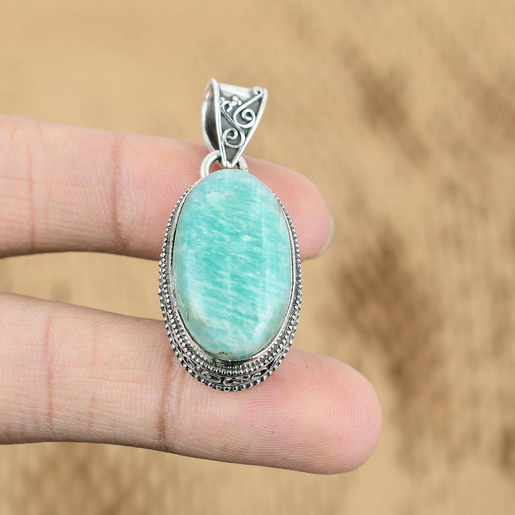 Amazonite 925 sterling silver real gemstone pendant