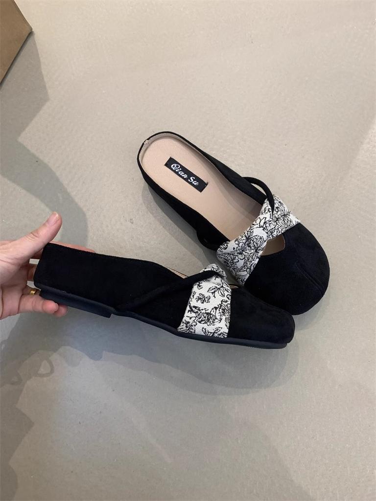 IPPEUM  Mules Shoes Round Toe 2025 Summer Ballet Flats Velvet Women Flat Shoes