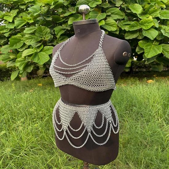 Fashionable Medieval  Butted 9 Mm Chainmail Top With Skirt For Women Birthday Gift