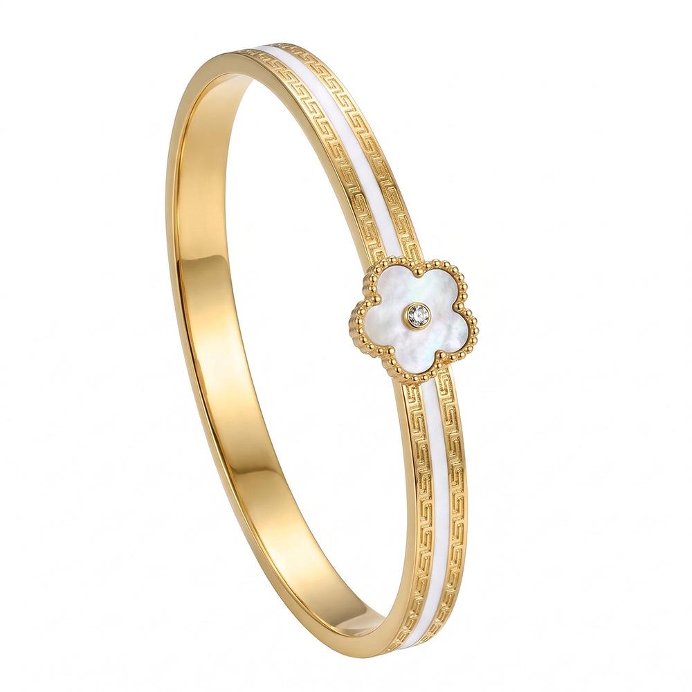 Γυναικείο Βραχιόλι Τιτανίου με Επιχρύσωση, Ανθεκτικό στο Χρώμα, Τετράφυλλο Τριφύλλι