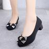 Single shoes fashion rhinestone bow women 2025 autumn new versatile thick heel soft sole work shoes suede shoes