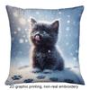 2D Flat - [2D Flat Printing]1pc of a Winter Snow Scene And Cat Pattern Double-Sided Printed Christmas Pillowcase - Available in Various Sizes - Square