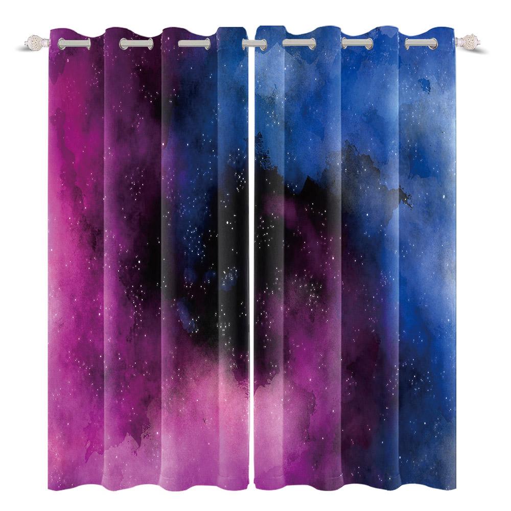 2pcs/set Universe Blue Purple Aurora Window Curtain Outer Space Nebula Home Bedroom Bar Decor Blackout Polyester Fabric Curtains