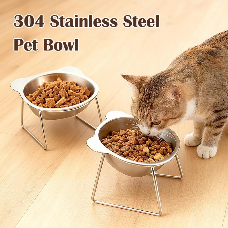 Stainless Steel Raised Cat Bowls with Whisker Fatigue Relief Pet Water Dish And Food Bowl for Cats Kitten Feeding Plates