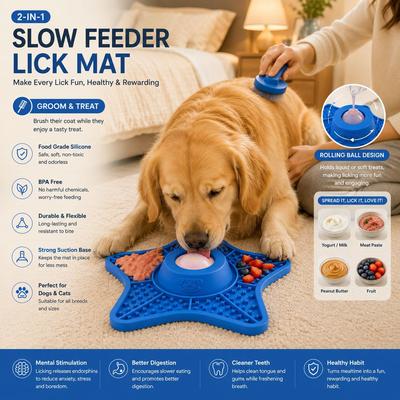 2-in-1 Silicone Pet Lick Mat Slow Feeder Bowl Non-Slip Anti-Choking Dog Food Pad Interactive Licking Mat for Cats Dogs