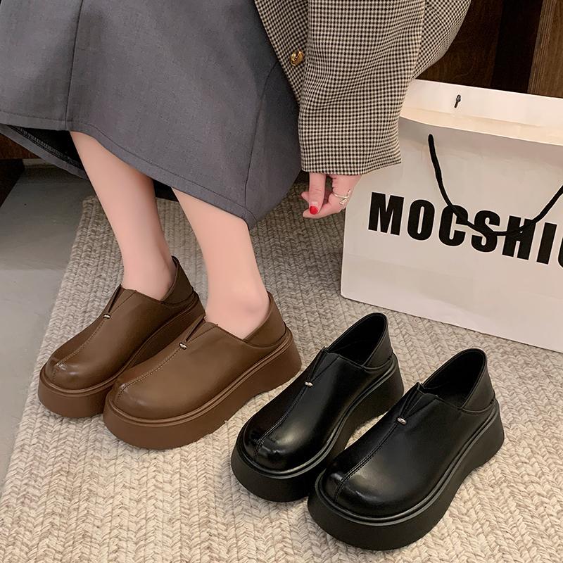 Women's Casual Shoes Thick Heel Round Head One Kick Woman Shoes Outdoor Anti-slip Solid Color Fashion Spring New Zapatos Mujer
