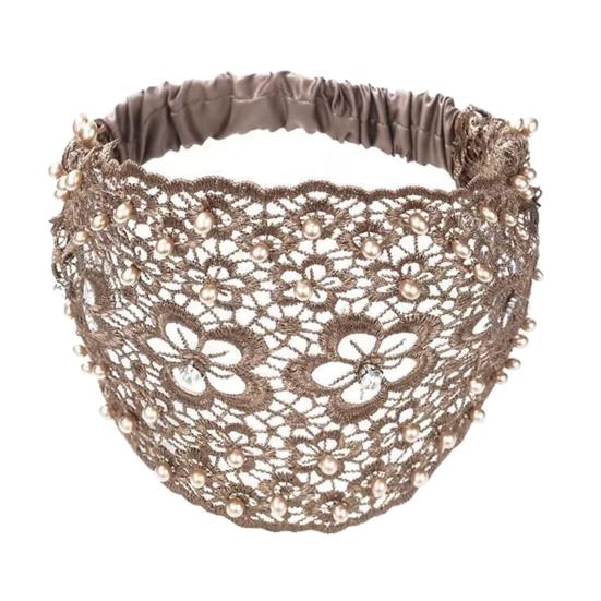 Kvinner hult pannebånd Blomstermønster skinnende rhinestones Faux Pearls Hårbånd Høy elastisk bred hårholder
