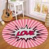 Love Comic Burst Round Rug Pop Art Floor Mat Kids Room Decor Soft Non Slip Carpet Nursery Play Area Cute Elephant Theme