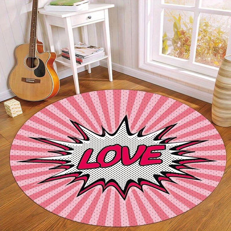Love Comic Burst Round Rug Pop Art Floor Mat Kids Room Decor Soft Non Slip Carpet Nursery Play Area Cute Elephant Theme