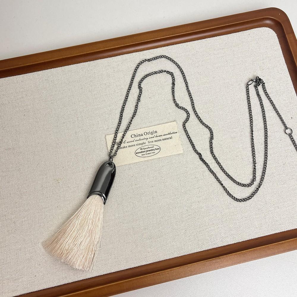 Korean Creative Design Geometry Brush Tassel Pendant Necklace for Women Fashion Personality Long Sweater Chain Jewelry Accessory