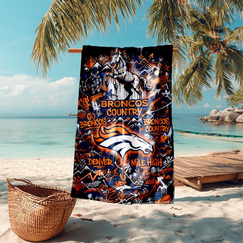 proof beach towel with Denver Broncos LOGO pattern - soft,absorbent,quick-drying,machine washable - perfect for swimming,camping,bathing
