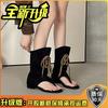 Versatile Niche Design Sense French Fashion Toe Cool Boots Women's 2025 Summer New Lace-up Thick Heel Thin Sandals