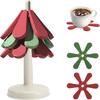 Silicone Coasters for Hot Dishes, Foldable Christmas Tree Shape Table Mat Set of 3 for Hot Pots and Pans, Heat Resistant Pads