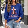 Women's Casual Christmas Print Crewneck Sweatshirt Pullover for Holiday Party Outfit