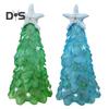 12/15/20CM Seaglass Christmas Tree Decoration Blue Green Sea Glass Starfish Shell Ocean-themed Xmas Tree Figurine Holiday Resin Tree Desktop Ornament