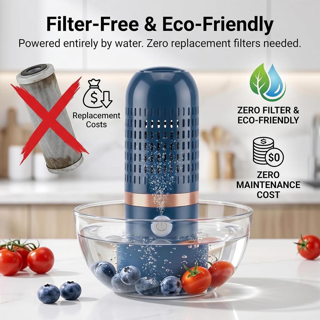 Purepod Produce Cleaner: 9.5" Portable Fruit Vegetable Washer - OH-ion Deep Cleaning for Residues - IPX7 Waterproof Cordless Food Purifier for Berrie