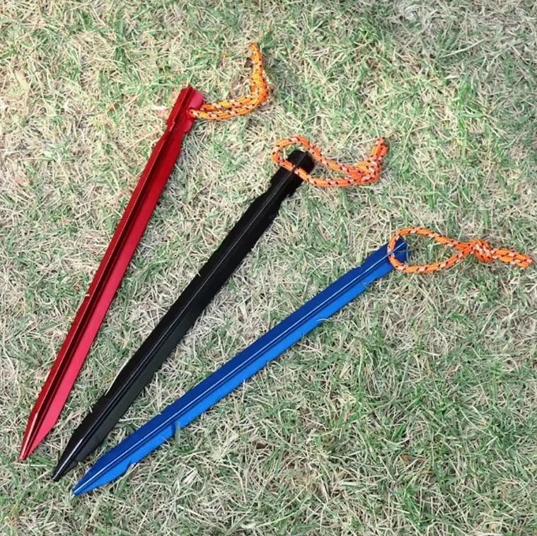 10pcs 18cm Aluminum Alloy Tent Pegs Canopy Stakes Ground Nails With Cord For Outdoor Camping Backpacking Hiking Garden Gear
