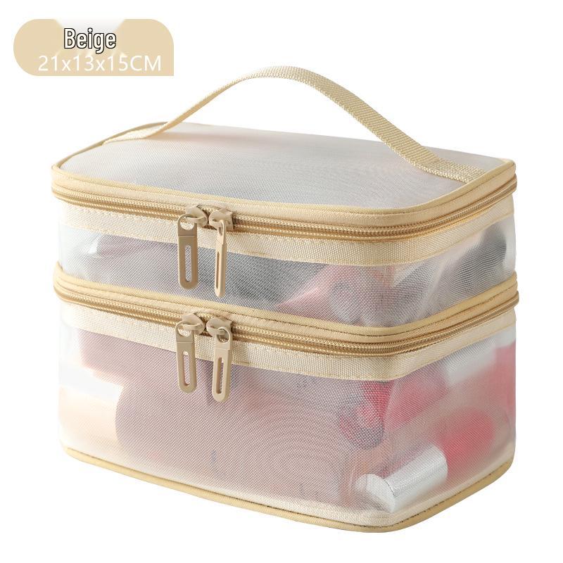 

2024 Женский двухслойный сетчатый органайзер для косметики и туалетных принадлежностей – Большая вместимость, портативный бежевый