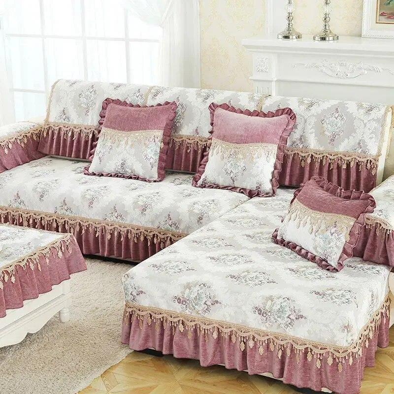 Lacehem-style Sofa Cover High-end Luxury Four Seasons General-purpose Sofa Cushion Cover Non-slip Fabric Skirt Swing Sofa Film