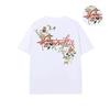 American Street Style Floral Wreath Embroidered Short Sleeve T-Shirt for Men and Women Summer Loose Heavyweight Loose Trendy Brand Half Sleeve