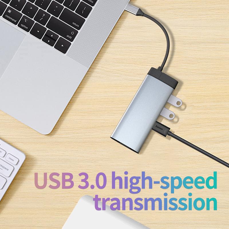 6 In 1 Usb 3.0 Hub Fast Charge HD-MI USB3.0*3 Usb C Hubs RJ45 1000M SD TF Usb C Hub Ethernet