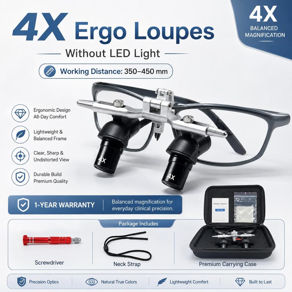 Ergo Optical Dental Loupes 48° 6X Flip Up Loupes for Oral Surgery Comfortable Alternative To Bending And Lowering Head