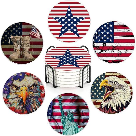 Drink Coasters Set of 6 with Holder, Cute Cats Absorbent Ceramic Coasters with Cork Base,Fit All Cups,Great Gift for Housewarming,Room