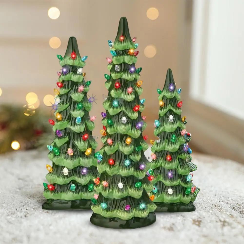 Christmas Tree Ornament Christmas Tree Statue with Colorful Light Colorful Led Mini Christmas Tree Figurine Resin for Home
