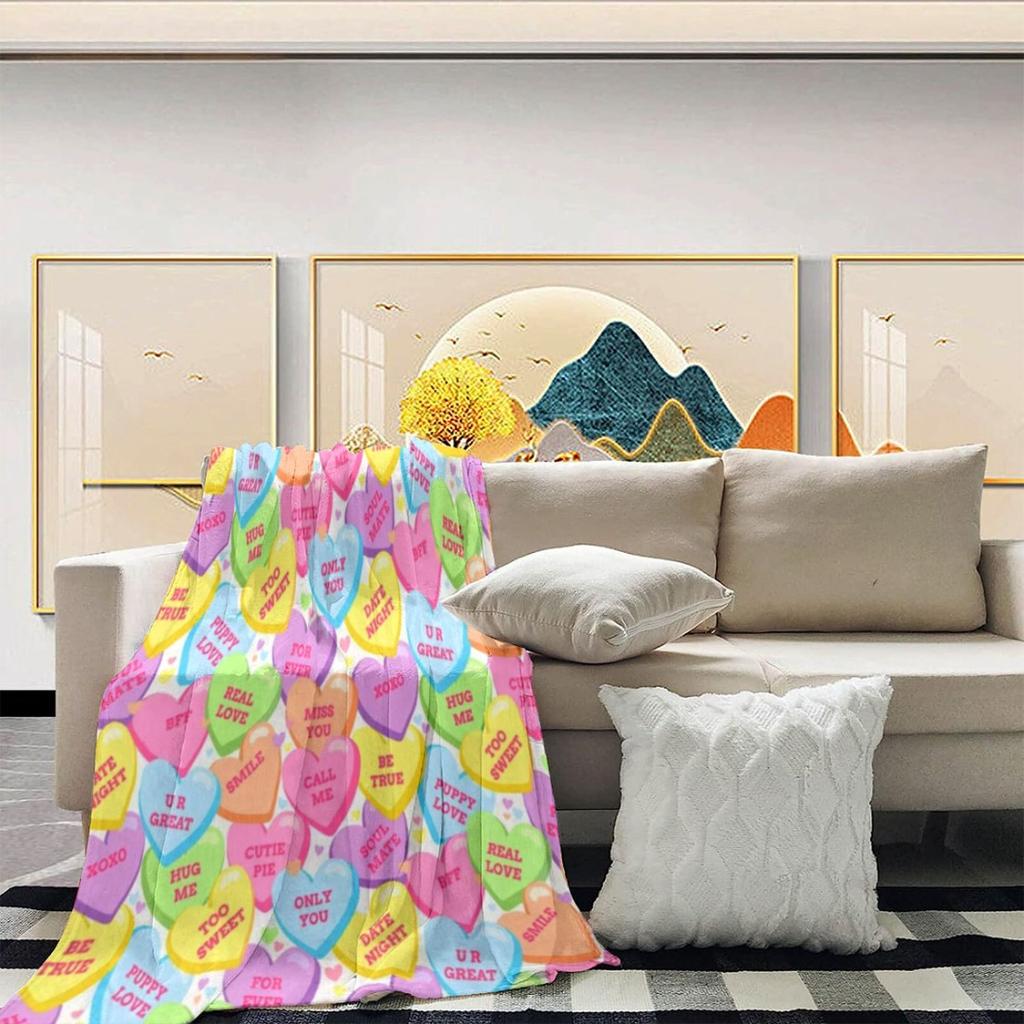 Valentine's Heart Print Plush Throw Blanket - Soft Polyester, Ideal for Bed, Sofa, Chair, Gift for Loved Ones