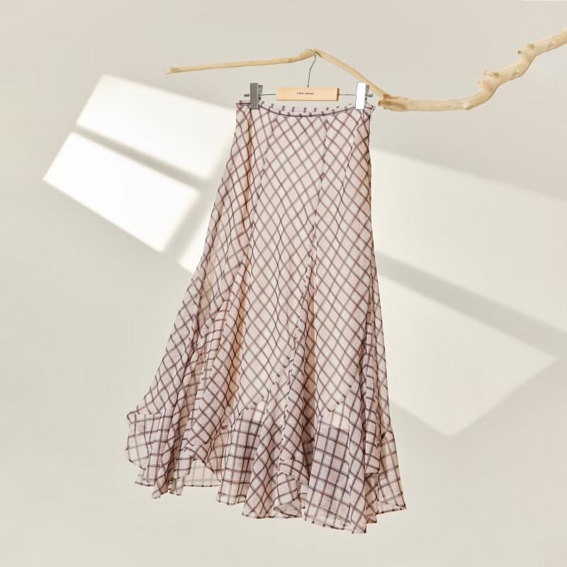 Vero Moda Women's Retro Plaid A-Line Midi Skirt