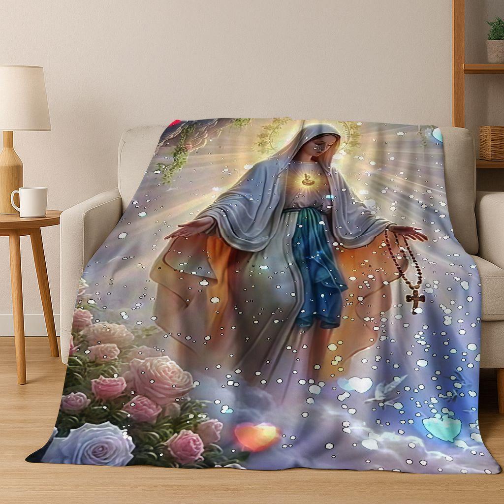 26 Style Faith Virgin Mary Jesus Blessed Flannel Blanket,Cozy Soft Throw Blanket for Home Bedroom Bed Sofa Picnic Cover Gift Kid