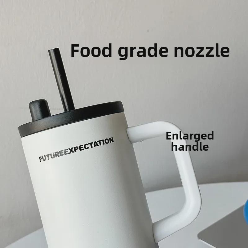 "Stylish Large Capacity Stainless Steel Insulated Water Cup with Handle and Straw"