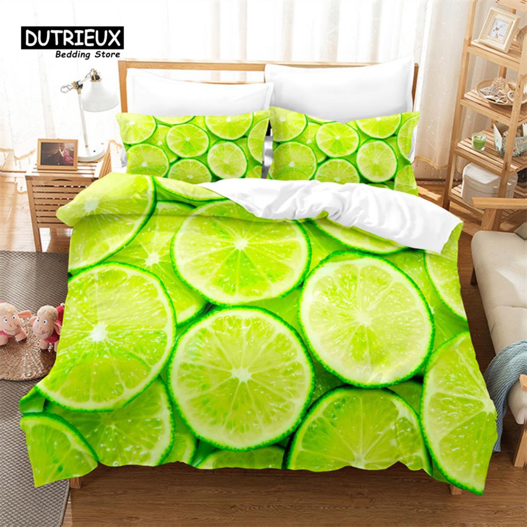 Jasny Owocowy Zestaw Poszewki na Kołdrę, Modny Zestaw Pościeli, Miękka Wygodna Oddychająca Poszewka na Kołdrę, Do Dekoracji Sypialni Pokoju Gościnnego