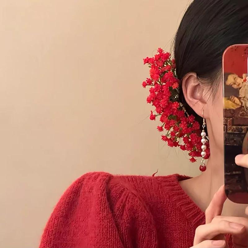 French retro red flower antique hairpin niche hairpin temperament exquisite hair accessories headdress women
