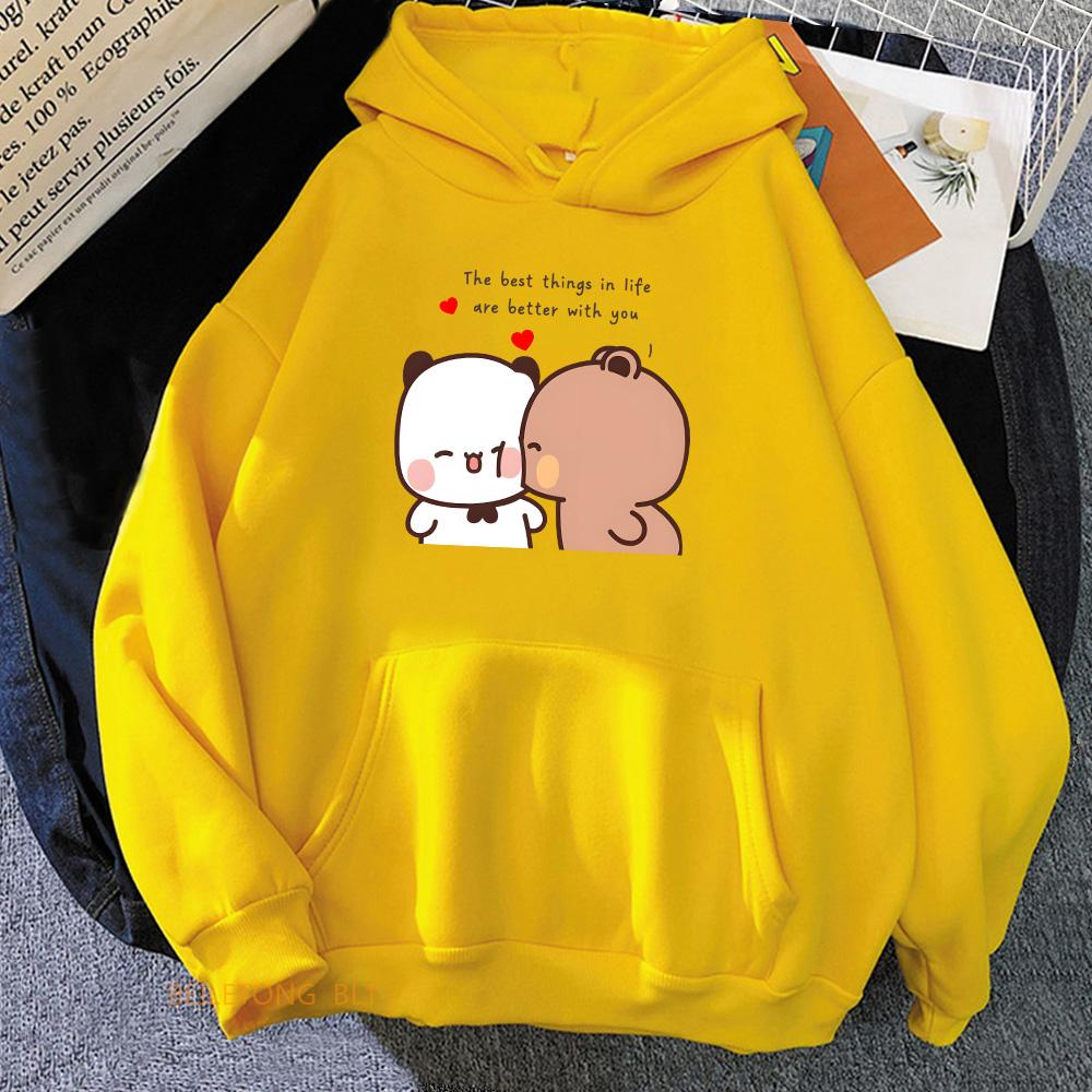 Panda Bear Love Heart Sweatshirts Women/Men Clothing Casual Long Sleeve Kawaii Printing Pullovers for Winter Fleece