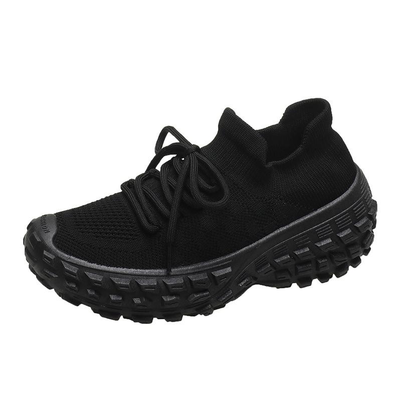 Autumn Fly-woven Mesh Women's Shoes Breathable Sports Shoes Deep-mouth Lace-up Muffin Bottom Casual Running Women's Shoes