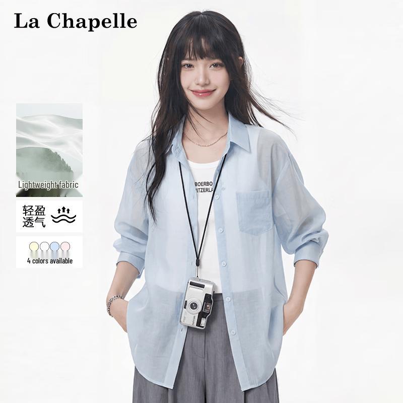 La Chapelle Women s Lyocell Blend Long-Sleeve Sheer Shirt S