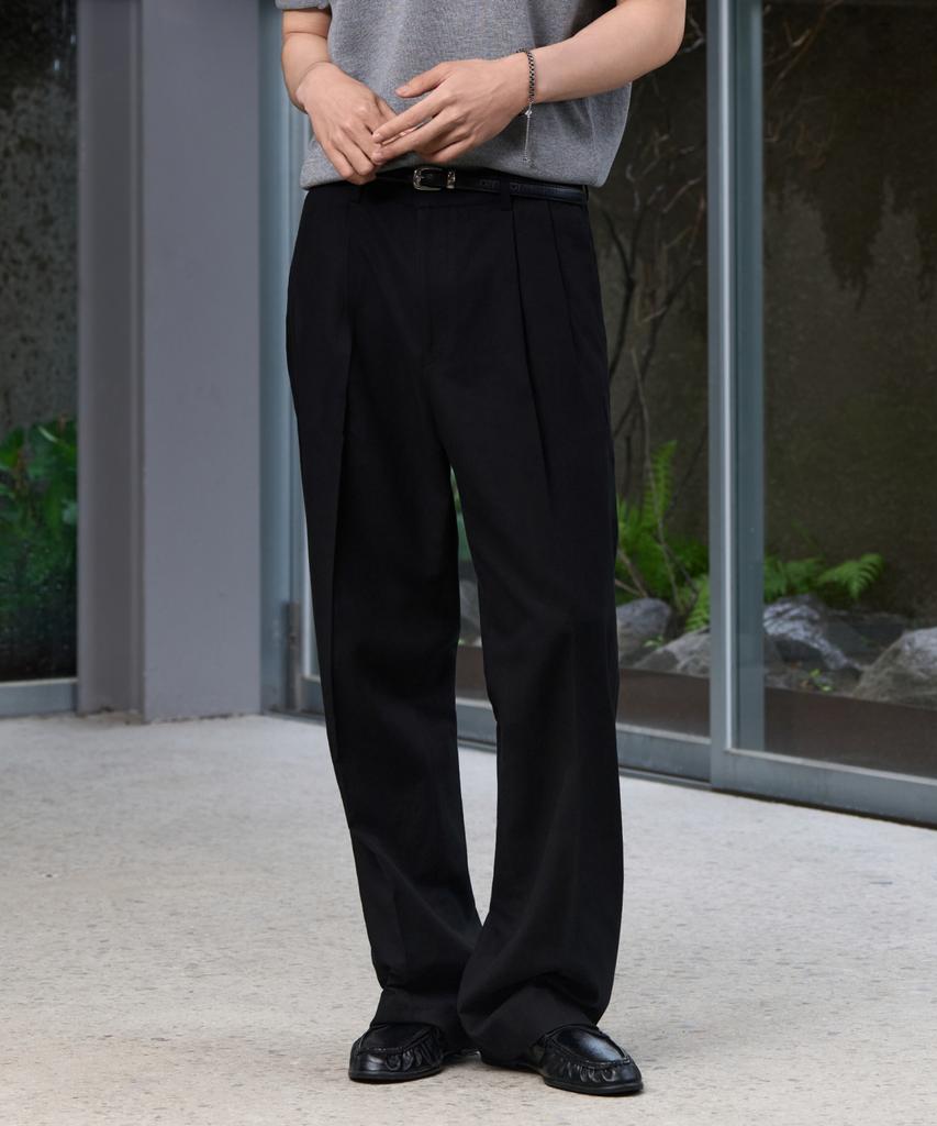 HYOJI 26 Ss Double-Pleat Semi-Wide Bio-Washed Cotton Pants (3 Colors)