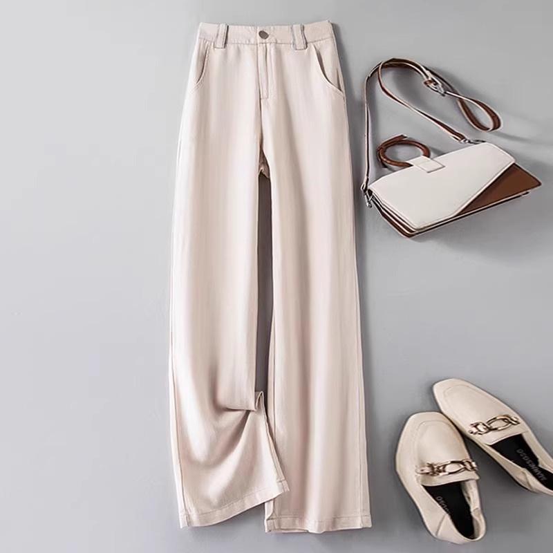 2024 Soft Breathable Wide-Leg Women's Summer Pants: High-End Sweat-Absorbent, Drapey Casual Straight-Leg Style