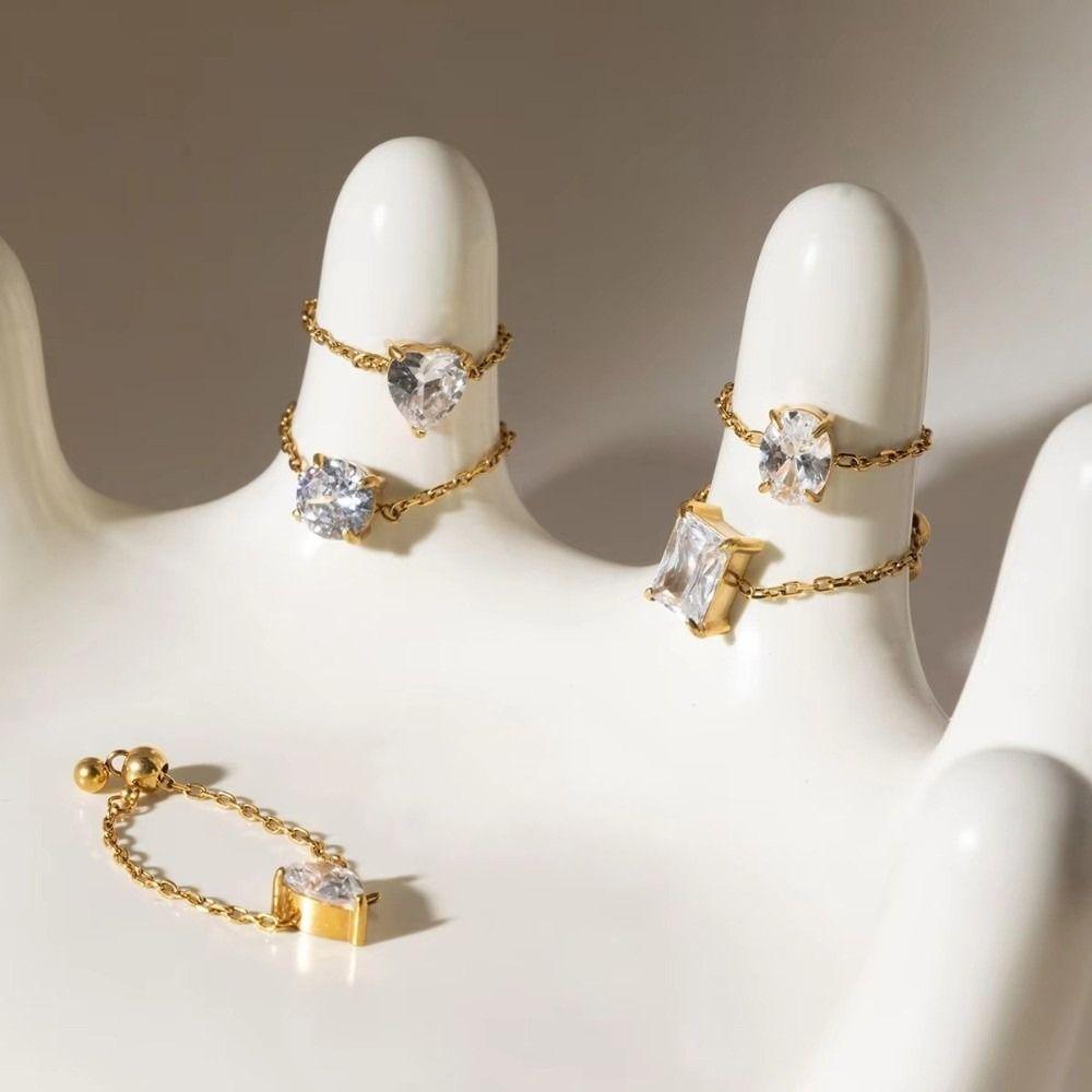 Elegant Adjustable Chain Ring Exquisite Finger Jewelry Fashion Zirconia Chain Rings Daily Wear