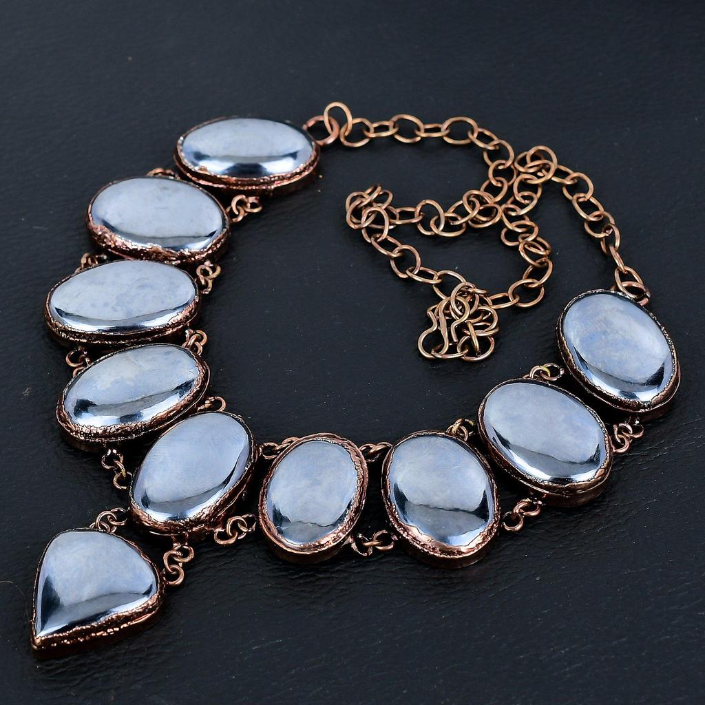 Shungite Gemstone Necklace, Copper Electroformed Handmade Designer Necklace Jewelry, Adjustable Chain Necklace Gift For Women