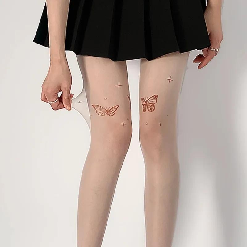 Nové sexy dámské punčochové kalhoty Punčochové kalhoty s potiskem motýla Vysoké punčochy Punčochové kalhoty Spodní prádlo Punčochové zboží Tenké nylonové punčochy Tělové punčochy