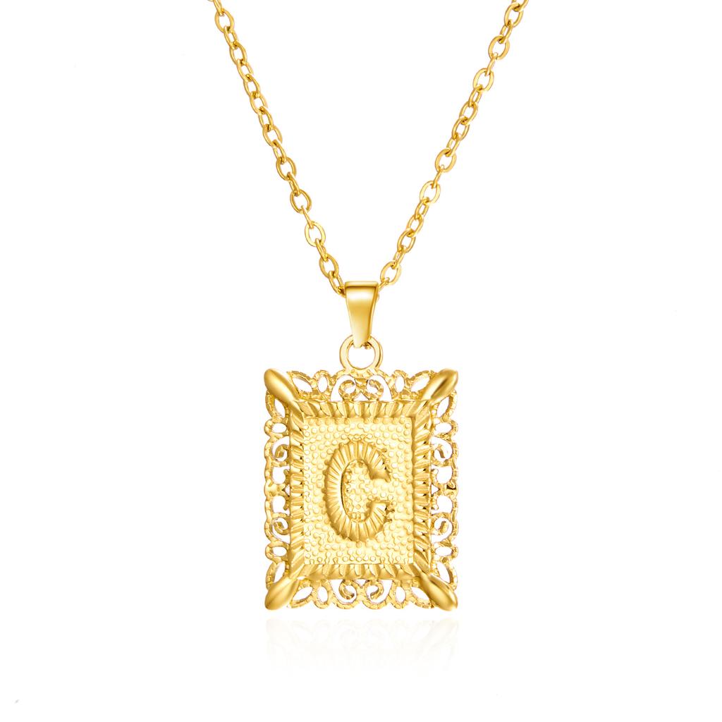 Exquisite Gold Color Initial Pendant Necklace for Women Men Stainless Steel Geometric Alphabet Necklace Friendship Jewelry