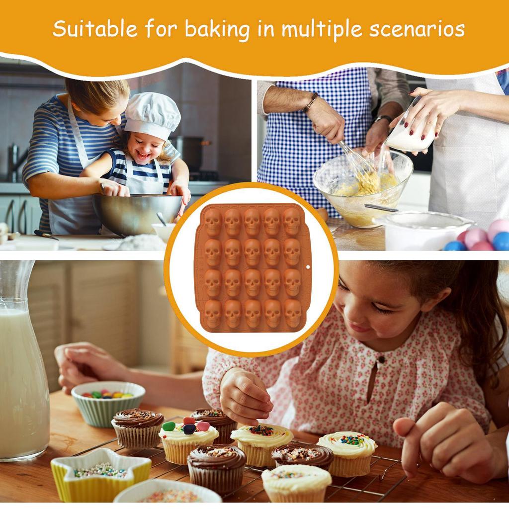 Halloween Gummy Molds Fondant Skull Mould 3D Easy Release Reusable Silicone Molds For Candy Chocolate Gummy Halloween Decoration