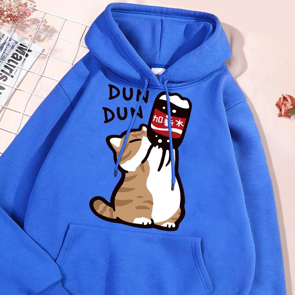 Salary Increase Fun Cat Print Hoody Men Women Casual Fleece Street Clothes Loose Warm Sweatshirt O-Neck Hoodie