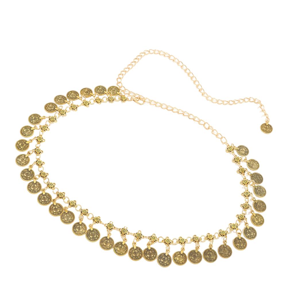 Bohemian Ethnic Style Waist Chain with Shaking Metal Coins Adjustable Length Belt Stylish Body Jewelry for Festivals
