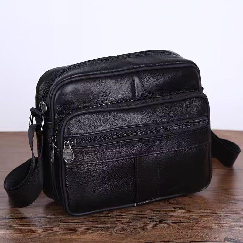 

Мужские сумки через плечо из натуральной кожи в стиле ретро, маленькая сумка-мессенджер кроссбоди для мужа, кожаная мужская сумка на молнии, дизайнерские сумки для вечеринок, подарок L чёрный