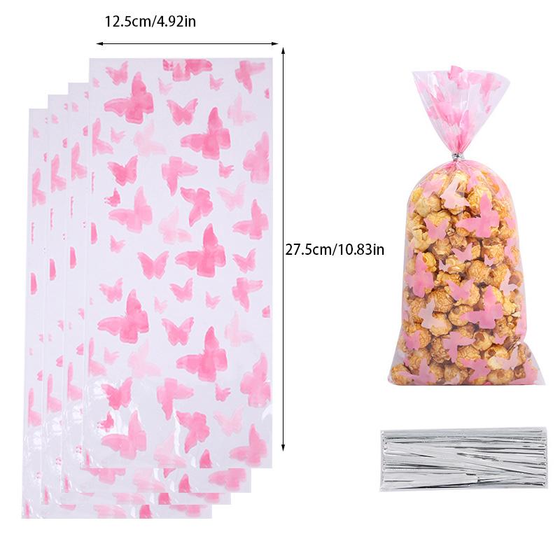 50 Stück Rosa Schmetterlinge Zellophan Geschenktüten mit Silbernen Bindedrähten Plastik Schmetterling Süßigkeitstüte Leckerlitüten Partydeko