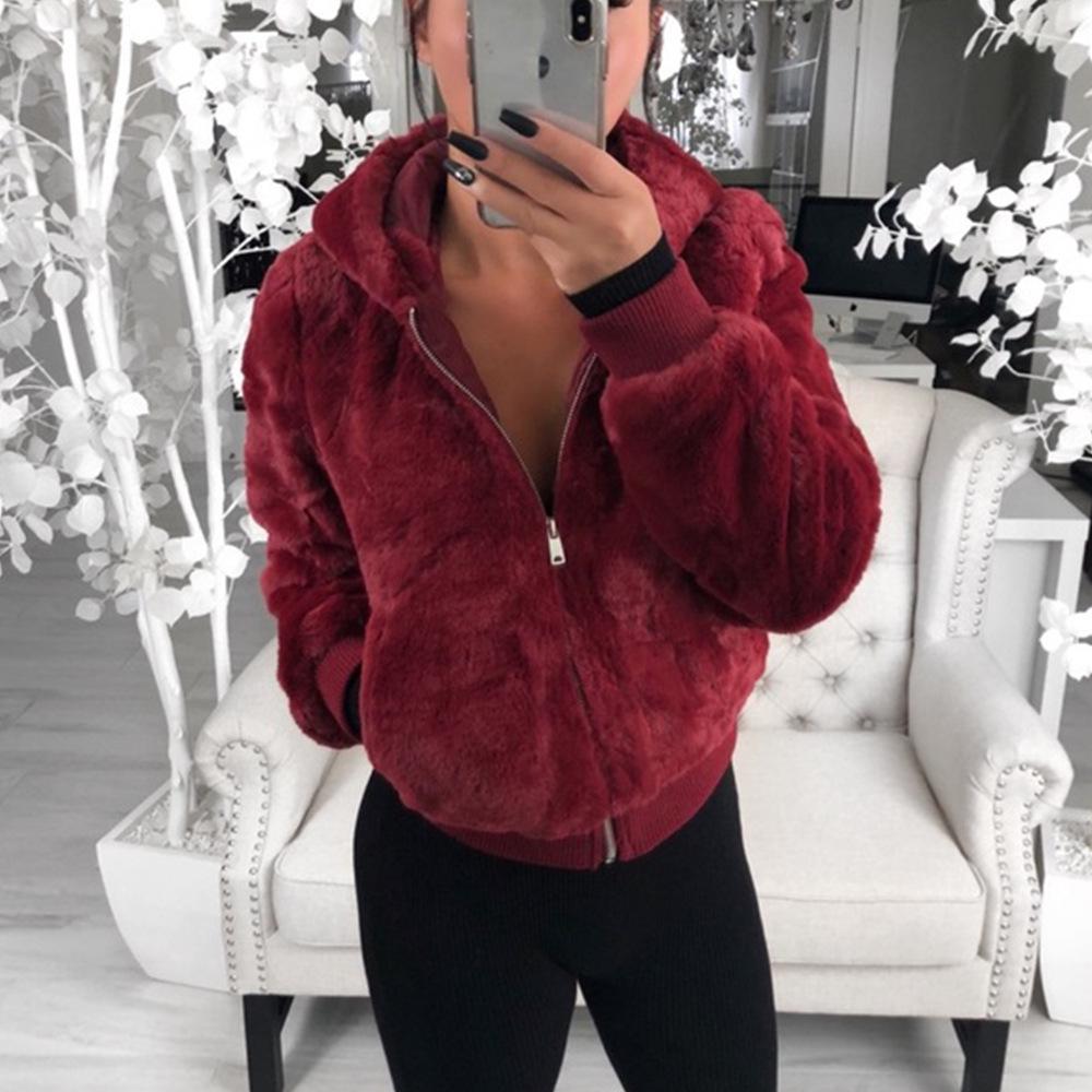 Women's Solid Color Mink Fur Hooded Short Coat - Autumn/Winter Fashion